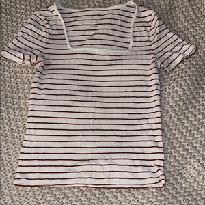 a new day White Ribbed Tee with Rust Stripes